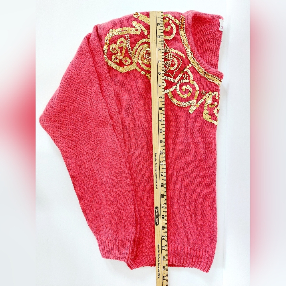 Vintage Sequin & Beaded Light Red Silk & Angora‎ Sweater Large Sheridan Square - Picture 7 of 7
